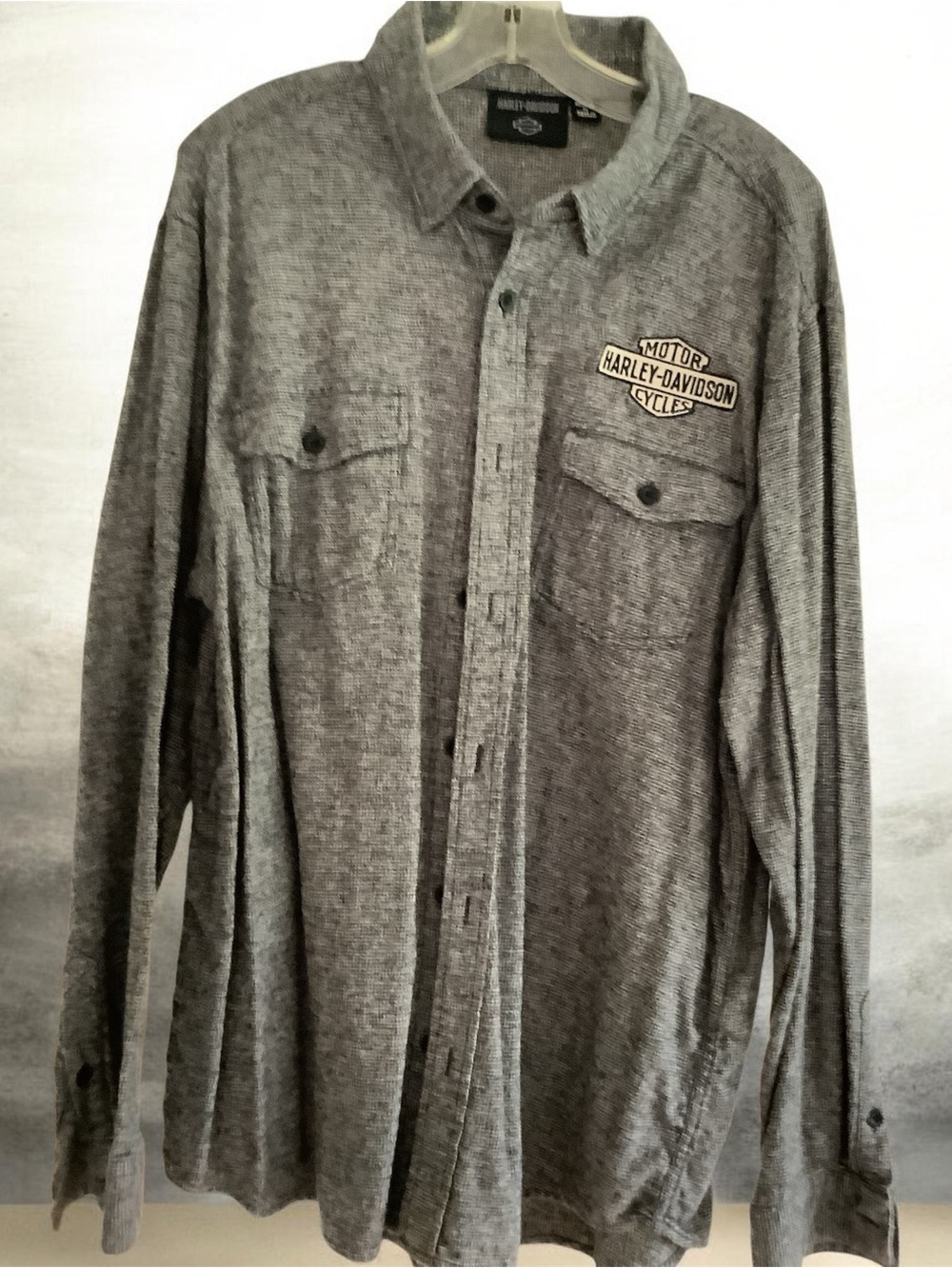 Harley-Davidson Heather Gray Long-Sleeve Button-Down Shirt with Chest Patch